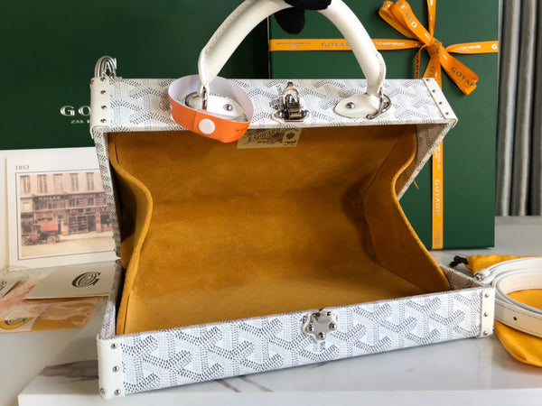 BORSA GRAND HÔTEL TRUNK 24 IN TELA GOYARDINE BIANCA E PELLE DI VITELLO