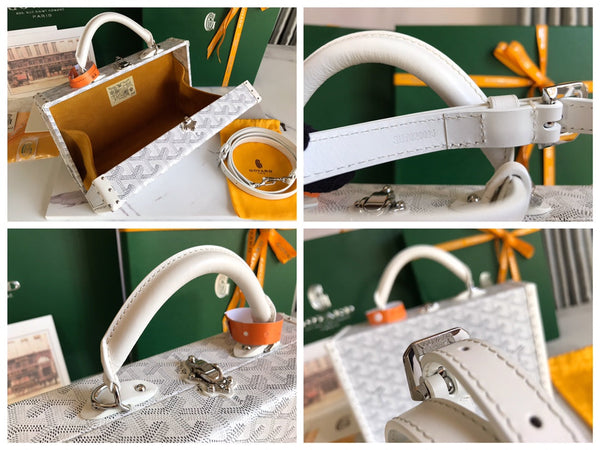BORSA GRAND HÔTEL TRUNK 24 IN TELA GOYARDINE BIANCA E PELLE DI VITELLO
