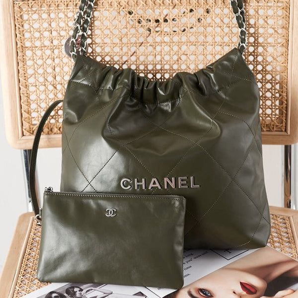 cc 22 hobo pelle di vitello oliva hardware argento