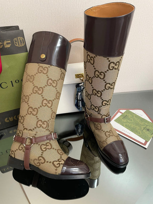 Gucci 2026 Boot Brown mix Beige Canvas Leather 911944