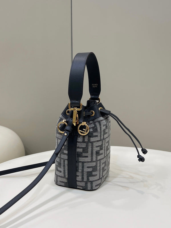 BORSA MON TRESOR MINI 18 IN TESSUTO FF NERO GRIGIO MISTO CON FERRAMENTA ORO