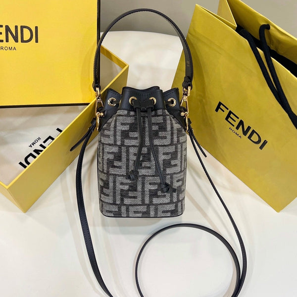 BORSA MON TRESOR MINI 18 IN TESSUTO FF NERO GRIGIO MISTO CON FERRAMENTA ORO