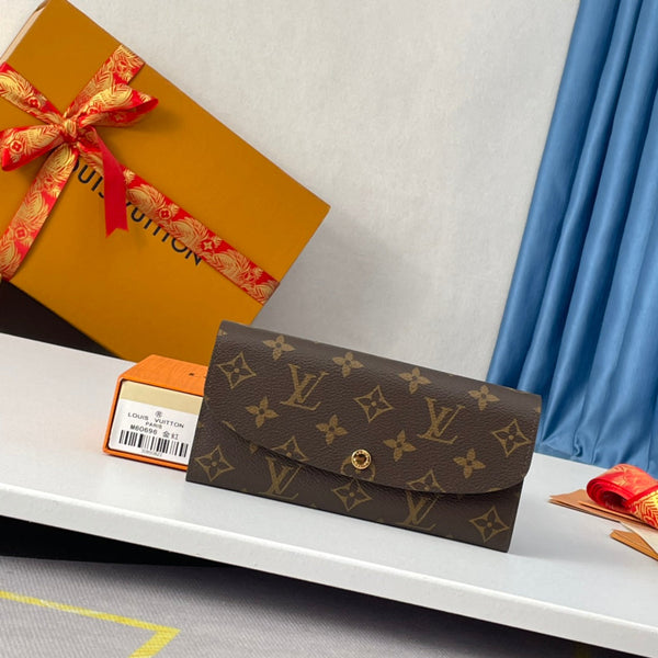 Portafoglio LV M60696 Emilie in tela monogramma marrone rosso 221661