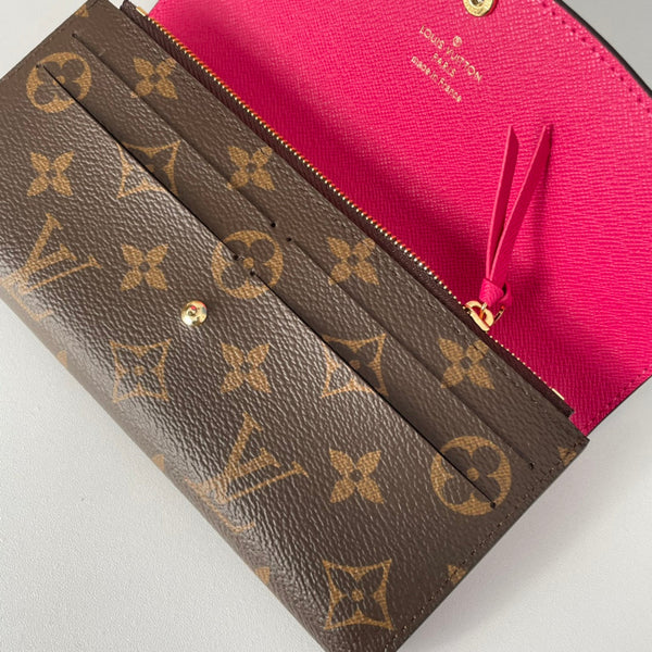 Portafoglio LV M60696 Emilie in tela monogramma marrone prugna-rosso 221663