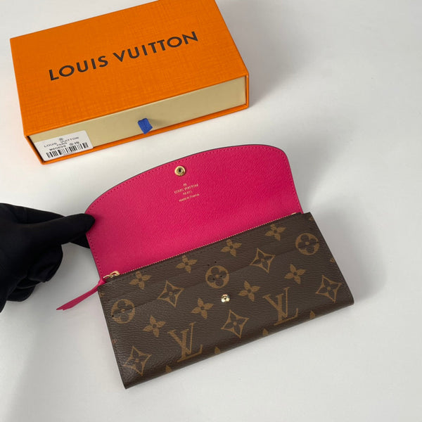 Portafoglio LV M60696 Emilie in tela monogramma marrone prugna-rosso 221663