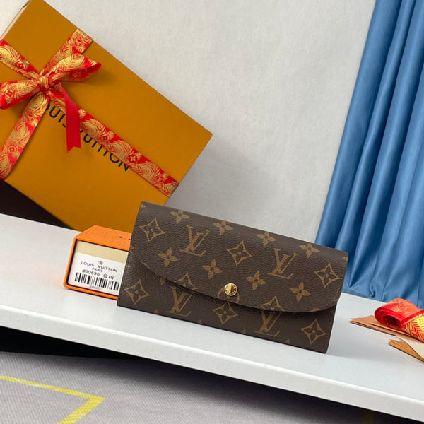 Portafoglio LV M60696 Emilie in tela monogramma marrone prugna-rosso 221663