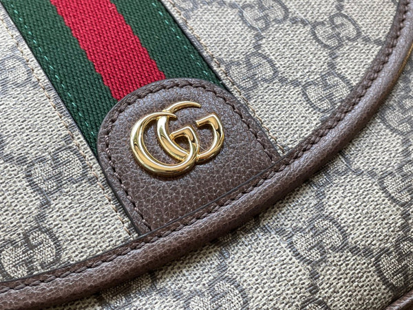 BORSA GG OPHIDIA SMALL 23 IN TELA SUPREME BEIGE ED EBANO