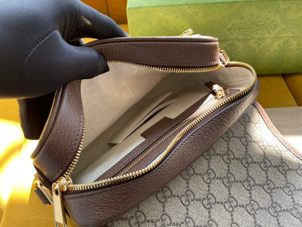BORSA GG OPHIDIA SMALL 23 IN TELA SUPREME BEIGE ED EBANO