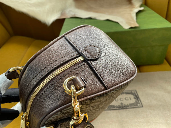 BORSA A TRACOLLA OPHIDIA GG SMALL 21 IN TELA SUPREMA BEIGE ED EBANO