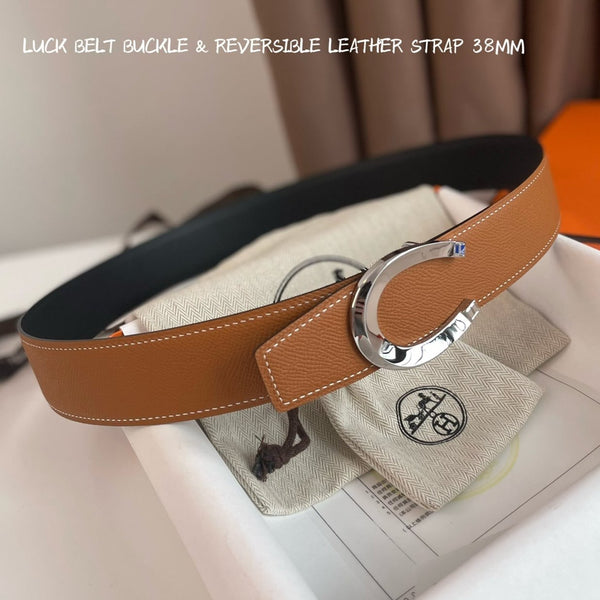 FIBBIA PER CINTURA LUCK E CINTURINO REVERSIBILE IN PELLE ARANCIONE ZENZERO E NERO 38 MM FERRAMENTA ARGENTO