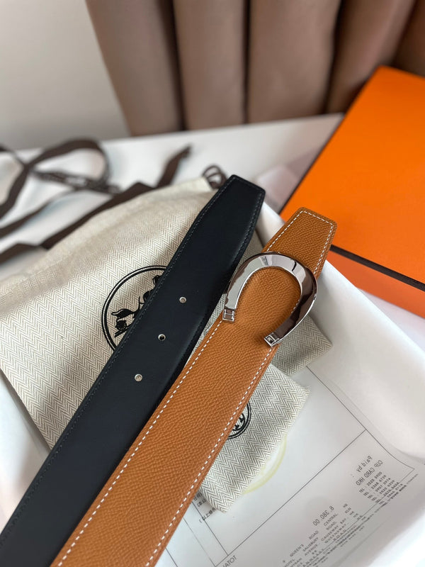 FIBBIA PER CINTURA LUCK E CINTURINO REVERSIBILE IN PELLE ARANCIONE ZENZERO E NERO 38 MM FERRAMENTA ARGENTO
