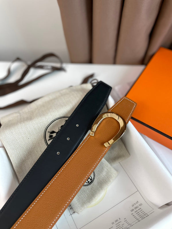 FIBBIA PER CINTURA LUCK E CINTURINO REVERSIBILE IN PELLE ARANCIONE ZENZERO 38 MM CON FERRAMENTA DORATA