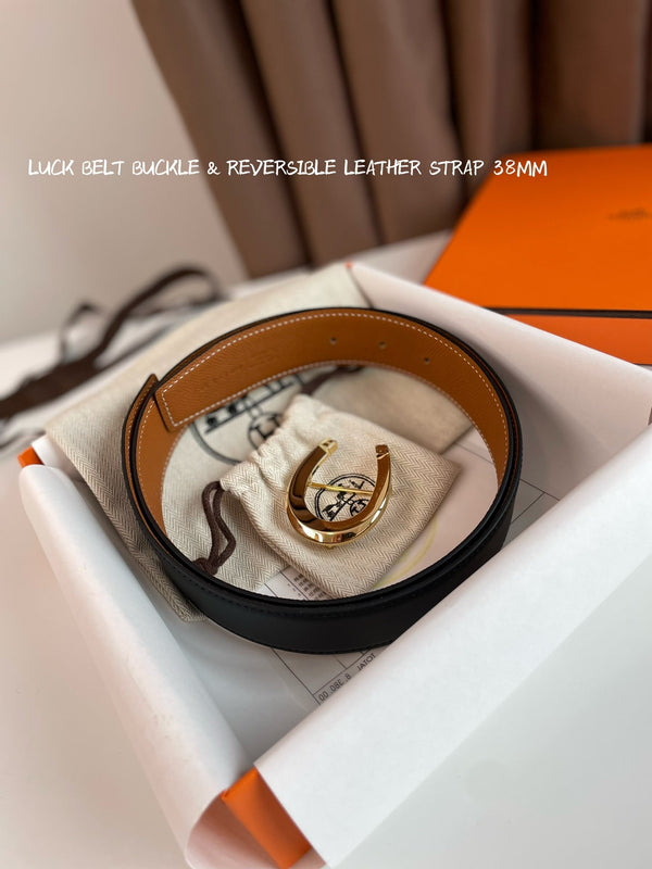 FIBBIA PER CINTURA LUCK E CINTURINO REVERSIBILE IN PELLE ARANCIONE ZENZERO 38 MM CON FERRAMENTA DORATA