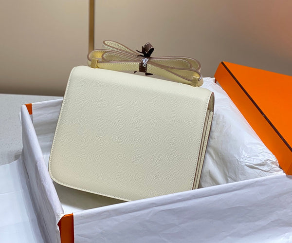 constance 24 white epsom leather silver hardware