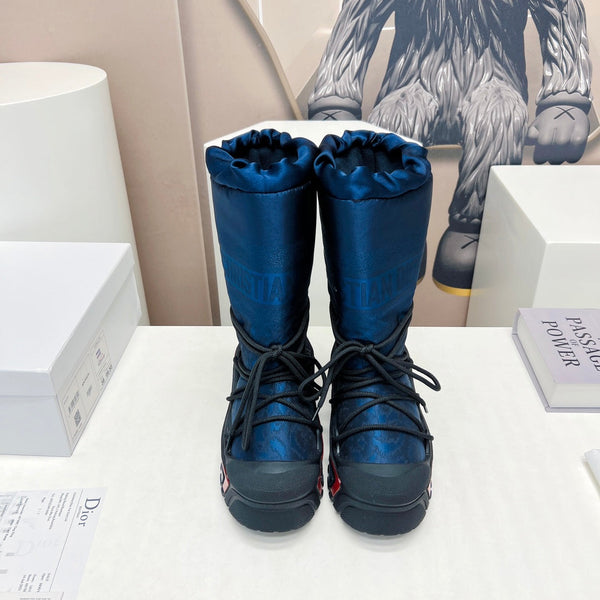 CD Platform Snow Boots Dark Blue Cowhide Nylon Fabric 539653