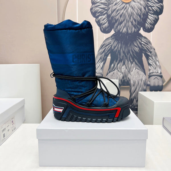 CD Platform Snow Boots Dark Blue Cowhide Nylon Fabric 539653