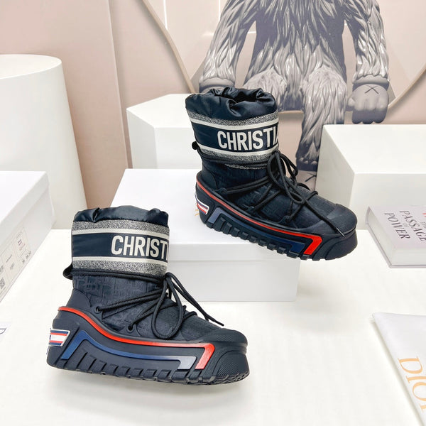 CD Snow Ankle Boots Black Red Cowhide Nylon Fabric 539658