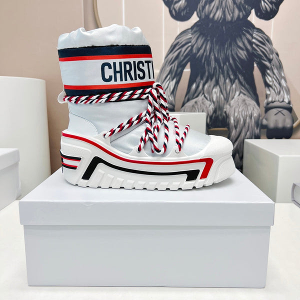 CD Snow Ankle Boots White Red Cowhide Nylon Fabric 539661