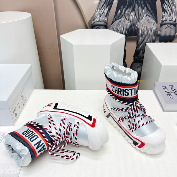 CD Snow Ankle Boots White Red Cowhide Nylon Fabric 539661