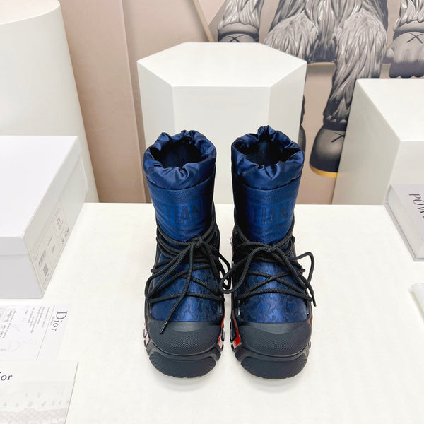 CD Snow Ankle Boots Dark Blue Cowhide Nylon Fabric 539660