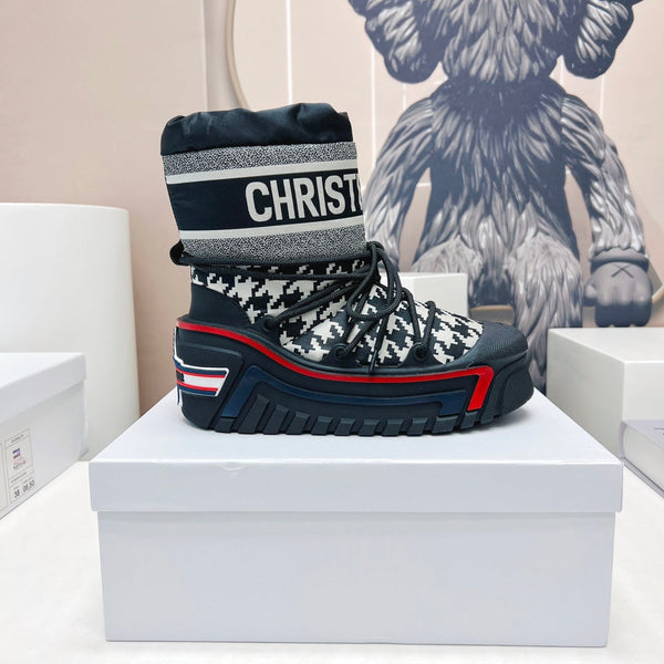 CD Snow Ankle Boots Black White Cowhide Nylon Fabric 539663