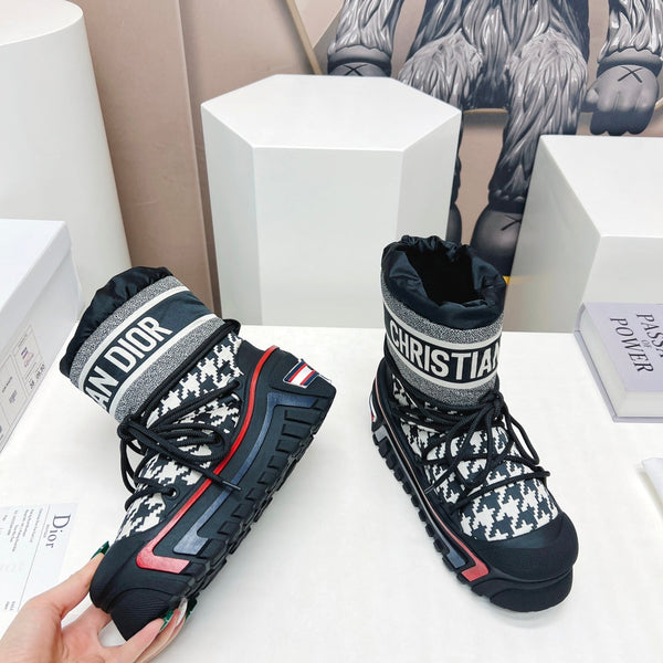 CD Snow Ankle Boots Black White Cowhide Nylon Fabric 539663