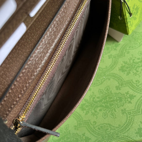 BORSA MINI 19 OPHIDIA IN VITELLO MARRONE E TELA BEIGE