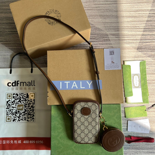MINI BAG 17 IN VITELLO MARRONE E TELA BEIGE
