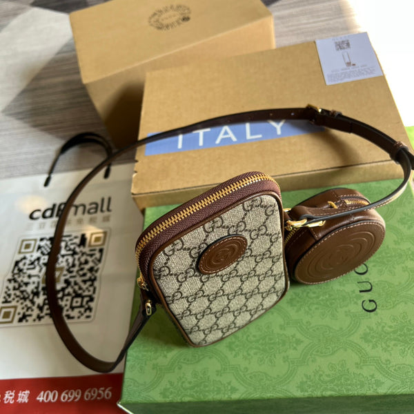 MINI BAG 17 IN VITELLO MARRONE E TELA BEIGE