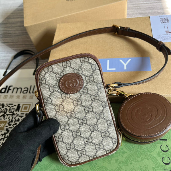 MINI BAG 17 IN VITELLO MARRONE E TELA BEIGE