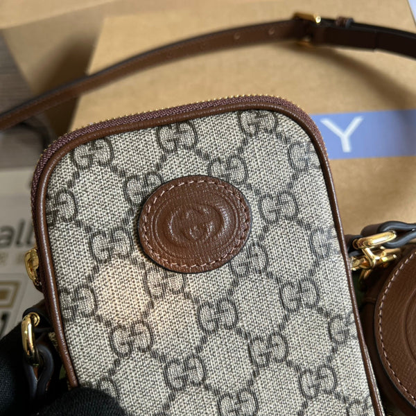 MINI BAG 17 IN VITELLO MARRONE E TELA BEIGE