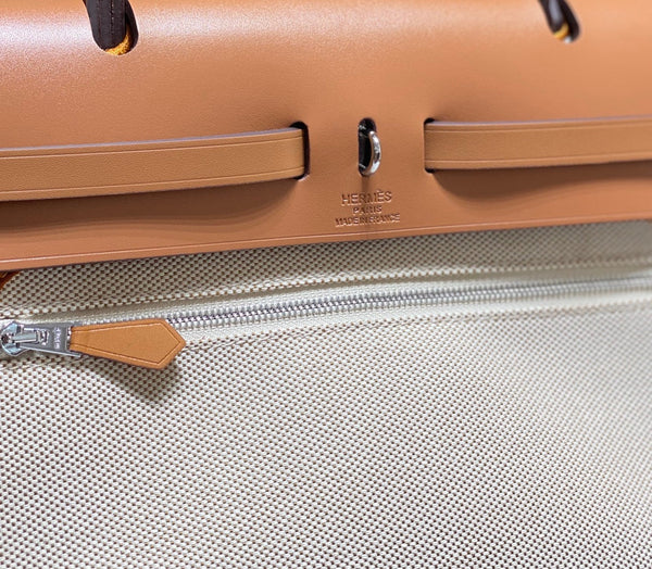 Herbag 31 Toile White Canvas Gold Pelle di vacchetta