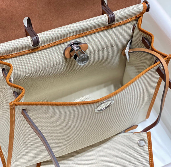 Herbag 31 Toile White Canvas Gold Pelle di vacchetta