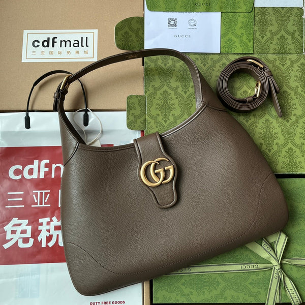 BORSA A TRACOLLA MEDIA 39 IN PELLE DI VITELLO COLOR CAFFÈ CON FERRAMENTA ORO