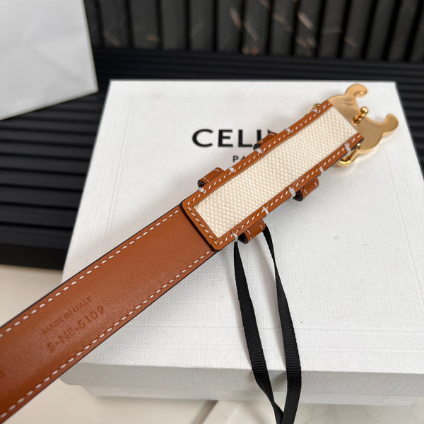 CEL 25mm Triomphe Belt in Taurillon Brown White Canvas 176292