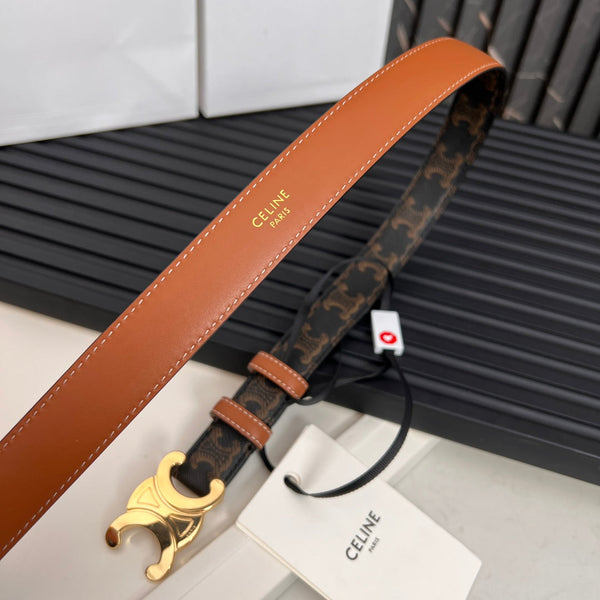 CEL 25mm Triomphe Belt in Taurillon Black Brown Canvas 176293