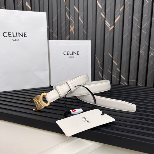 CEL 25mm Medium Triomphe Belt in Taurillon White Leather 176288