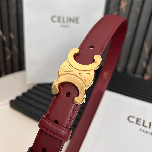 CL TRIOMPHE 25 MM BELT IN CURRANT RED CALFSKIN GOLD HARDWARE