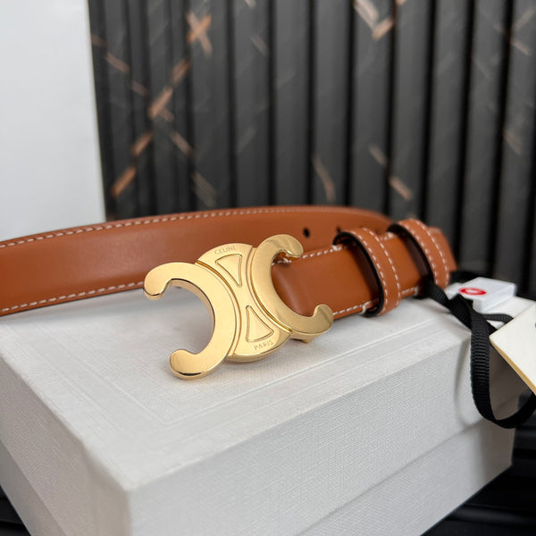 CEL 25mm Medium Triomphe Belt in Taurillon Brown Leather 176284