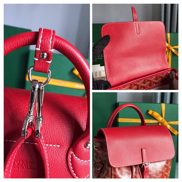 ZAINO ALPIN MINI 21 IN PELLE DI AGNELLO ROSSA CLASSICA E TELA GOYARDINE