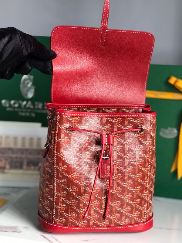 ZAINO ALPIN MINI 21 IN PELLE DI AGNELLO ROSSA CLASSICA E TELA GOYARDINE