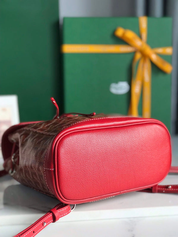 ZAINO ALPIN MINI 21 IN PELLE DI AGNELLO ROSSA CLASSICA E TELA GOYARDINE