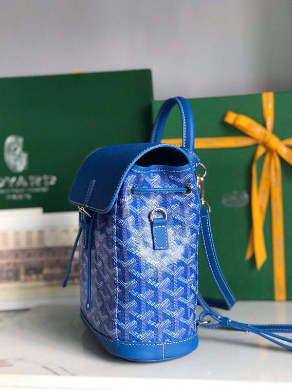 ZAINO ALPIN MINI 21 IN PELLE DI AGNELLO BLU ZAFFIRO E TELA GOYARDINE