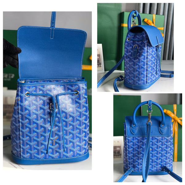 ZAINO ALPIN MINI 21 IN PELLE DI AGNELLO BLU ZAFFIRO E TELA GOYARDINE