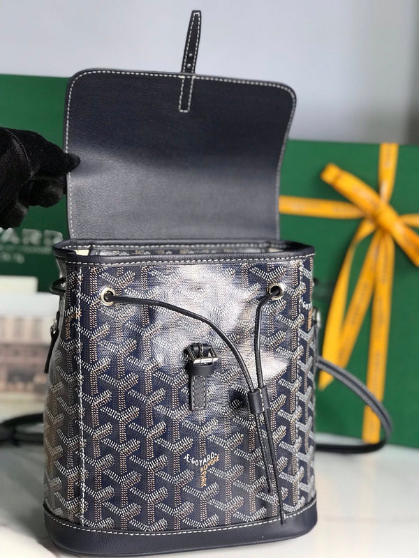 ZAINO ALPIN MINI 21 IN PELLE DI AGNELLO BLU NAVY E TELA GOYARDINE