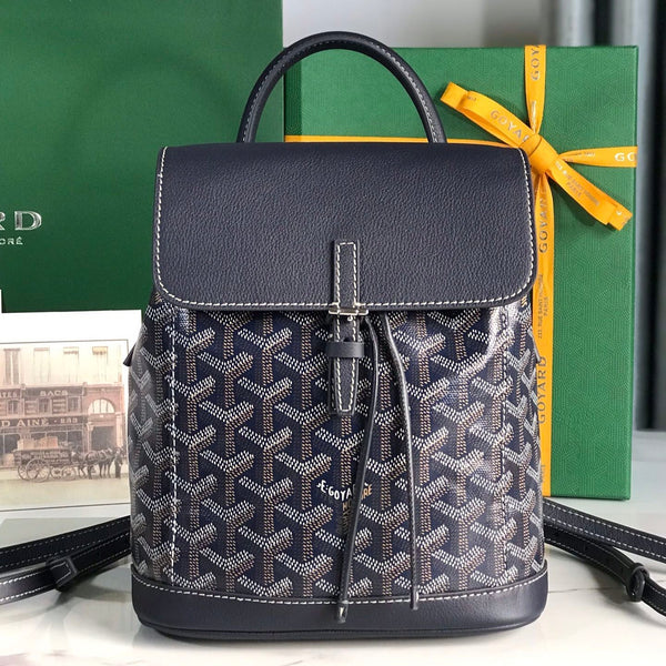 ZAINO ALPIN MINI 21 IN PELLE DI AGNELLO BLU NAVY E TELA GOYARDINE