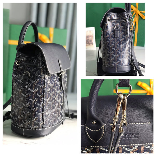 ZAINO ALPIN MINI 21 IN PELLE DI AGNELLO BLU NAVY E TELA GOYARDINE