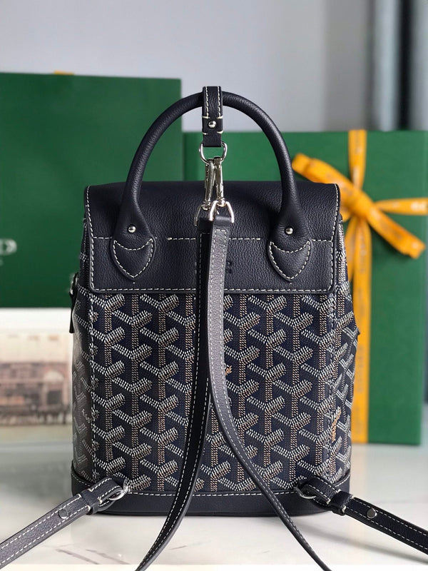 ZAINO ALPIN MINI 21 IN PELLE DI AGNELLO BLU NAVY E TELA GOYARDINE