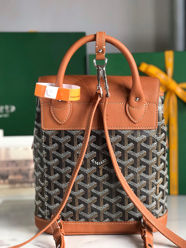 ZAINO ALPIN MINI 21 IN PELLE DI AGNELLO COLOR MARRONE E TELA GOYARDINE NERA
