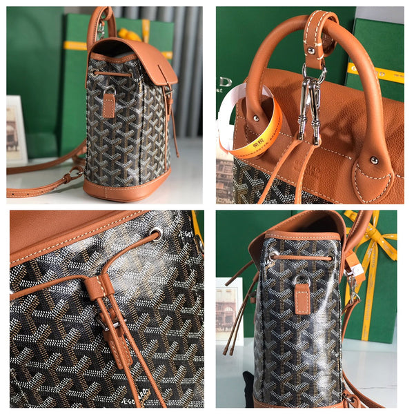 ZAINO ALPIN MINI 21 IN PELLE DI AGNELLO COLOR MARRONE E TELA GOYARDINE NERA